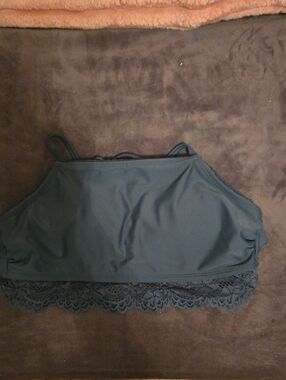 Lace-Trim Bikini Top in Deep Teal
